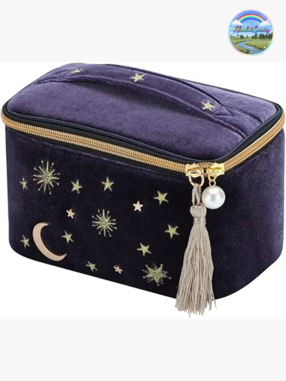 Starry Velvet Cosmetic Bag with Tassels Pearl Zipper